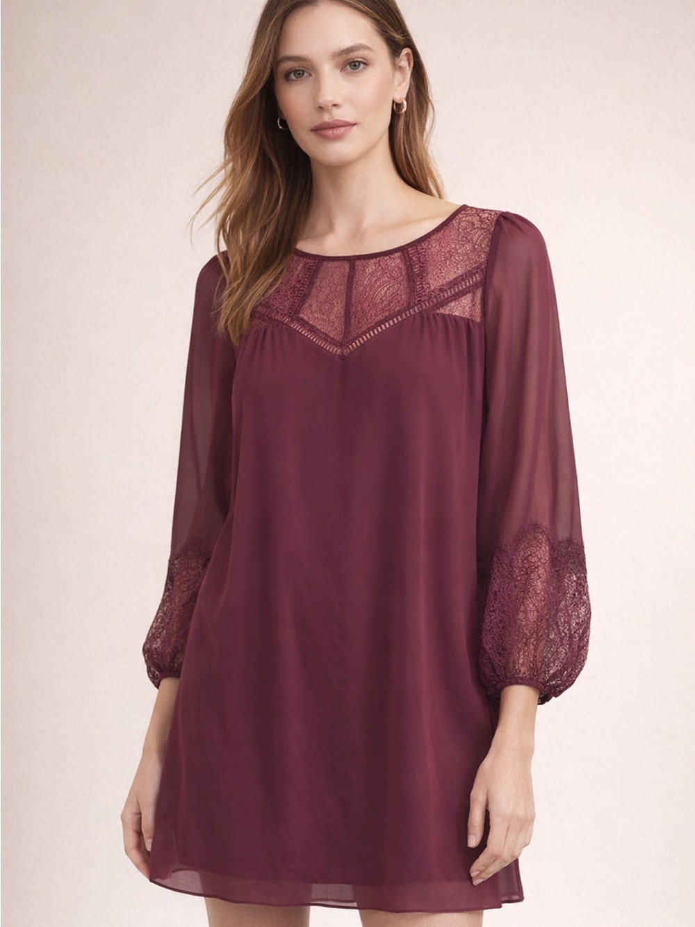 NWT BCBGeneration Burgundy Lace-Trim Mini Dress XS